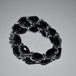 Black Bracelet with Silver Links